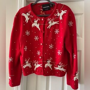 Vintage Michael Simon Santa and Reindeer Beaded Sweater